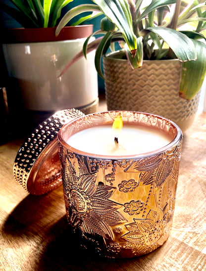 SouLuxe Rose Gold Lotus 9oz. Candle with Lid