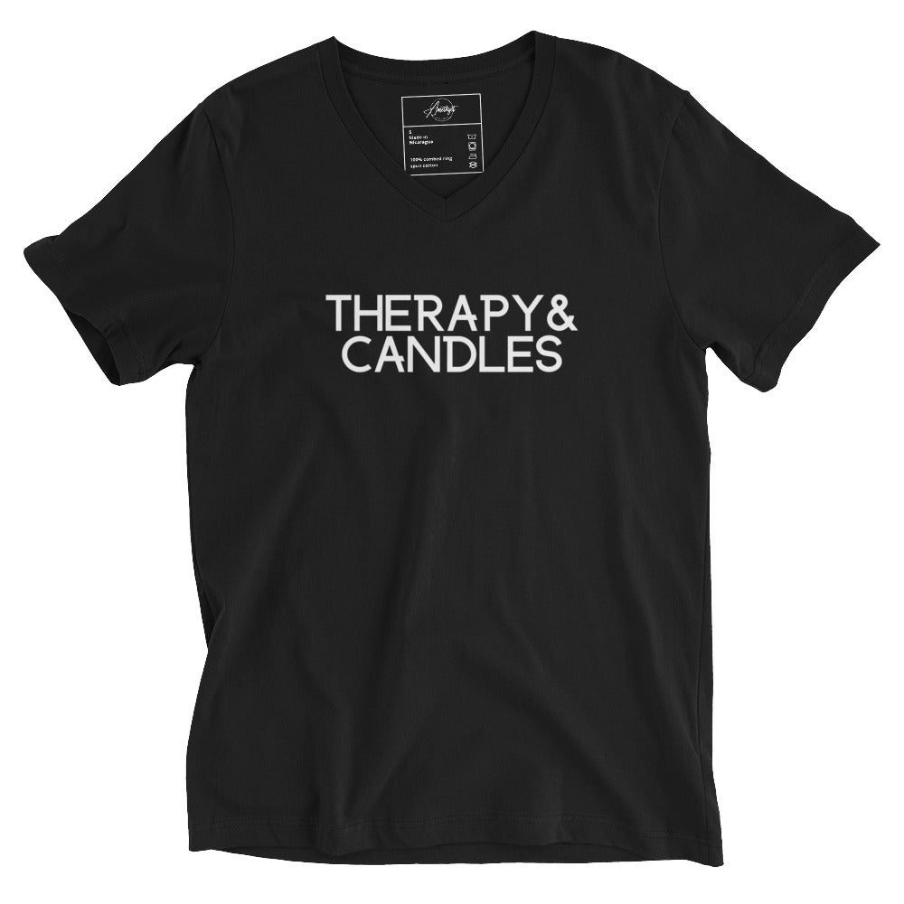 Therapy + Candles Unisex Short Sleeve V-Neck T-Shirt